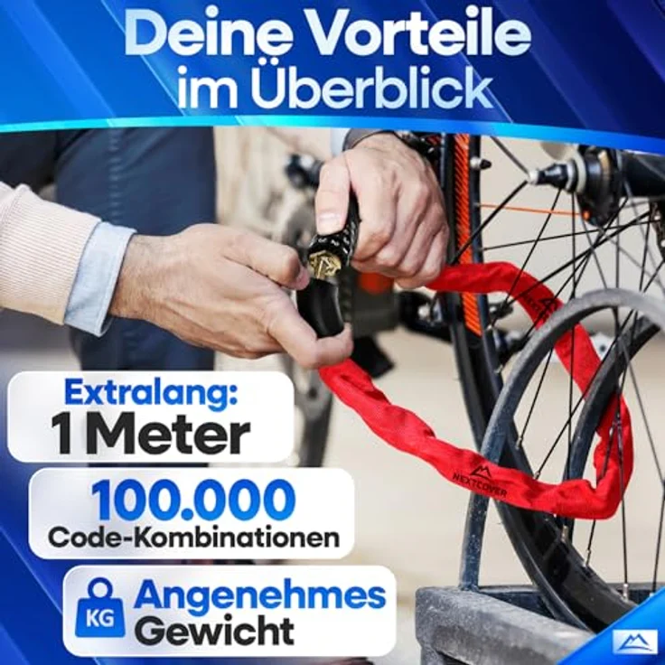 NEXTCOVER® Fahrradschloss LockPro, 100cm Zahlencode 5-stellig, rostfreier Stahl, wetterfest, sicherer Diebstahlschutz für E-Bike und Fahrräder – Bild 5