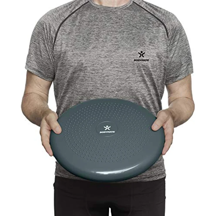 BODYMATE Ballsitzkissen inkl. Pumpe GRAU-BLAU 34cm Durchmesser - Balance-Kissen, Luftkissen, Balance Pad, Noppenkissen - Core-, Fitness-, Reha-, Koordinations- und Rückentraining - Preisvergleich – Bild 4