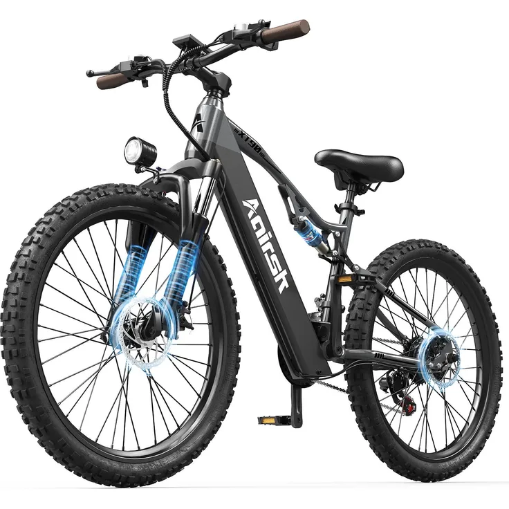 PixelPilot XT90 26 Zoll Fatbike E-Bike, 48V 20Ah Akku, Shimano 7-Gang Schaltung, Vollfederung, NFC Display, LCD Anzeige, Elektro Mountainbike für Alltag und Freizeit