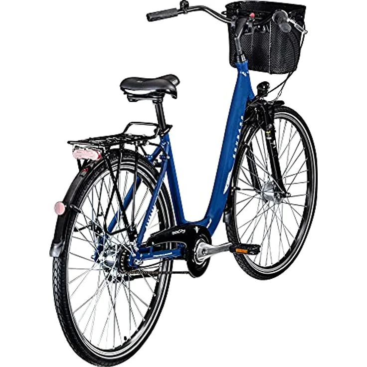 ZÜNDAPP Z700 Damen Fahrrad Damenfahrrad Tiefeinsteiger mit Korb City Bike V Brake Retro Fahrrad Hollandrad mit Gangschaltung Cityrad mit Federgabel (blau, 46 cm) – Bild 3
