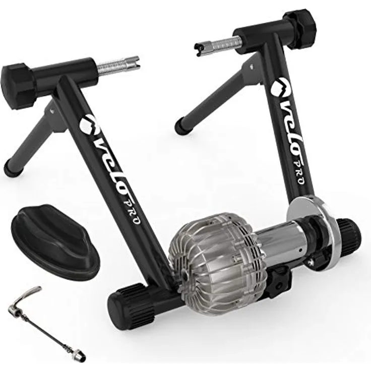 Velo Pro Flüssigkeit Turbo Trainer - Leiser magnetischer Indoor-Rollentrainer für Mountain- und Rennräder, geeignet für 700c, 26" - 29" Reifen, mit integriertem Schnellspanner und Riserblock