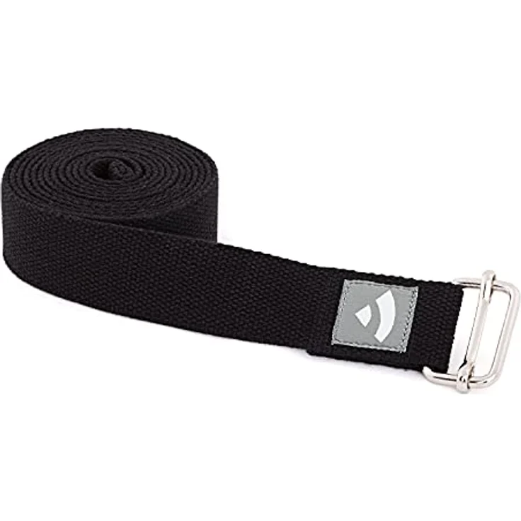 Bodhi Yogagurt | ASANA Belt aus 100% Baumwolle | Praktisches Yoga-Zubehör zur Dehnung | Yoga-Gurt mit Schiebeschnalle aus Metall | Anfänger & Fortgeschrittene | 250 x 3,8 cm (schwarz) – Bild 1