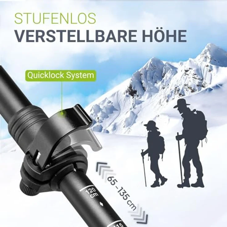 Juskys Nordic Walking Stöcke - 2 Alu Teleskop Wanderstöcke, leicht & ausziehbar, Damen & Herren, mit Gummipuffer & Tasche, Kork Griff - Schwarz – Bild 3