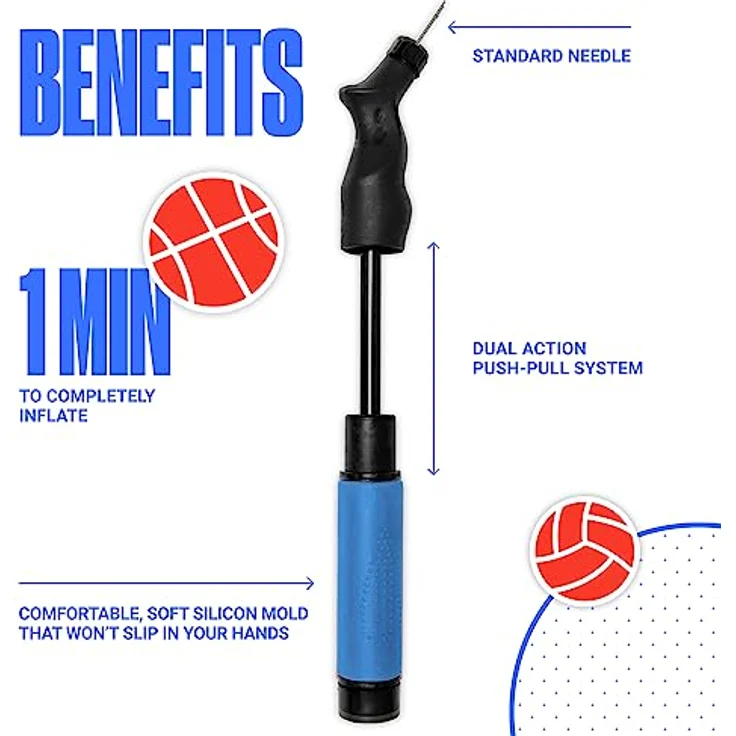 SPORTBIT Ballpumpe mit 5 Nadeln Set - Handpumpensystem zum Aufpumpen - Passt für jeden Sportball Volleyball Basketball Fußball Gymnastik Soccer Ball, Aufblasgerät Luftpump - Preisvergleich – Bild 3