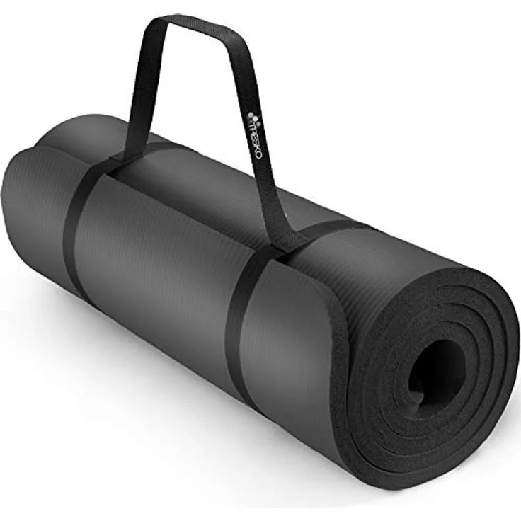 TRESKO Yogamatte Phthalatfrei, rutschfest und gelenkschonend mit Tragegurt, 185 x 60 x 1,5 cm, schwarz – Bild 1