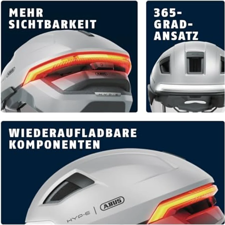 ABUS HYP-E ACE Fahrradhelm, mit Frontlicht, Rücklicht und Blinklicht, Visier und Ohrenschützern, für E-Bike und S-Pedelec, ilber, Größe S (51-55 cm) – Bild 4