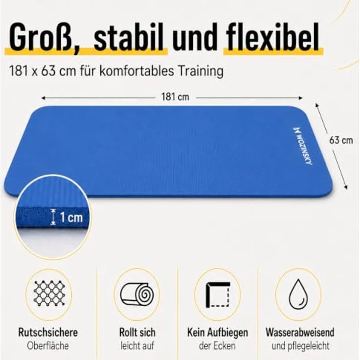 Wozinsky Yogamatte WNSP-BLAC, 0,9 cm dick, rutschfest und formstabil, inkl. Tragegurt und Tasche – Bild 3