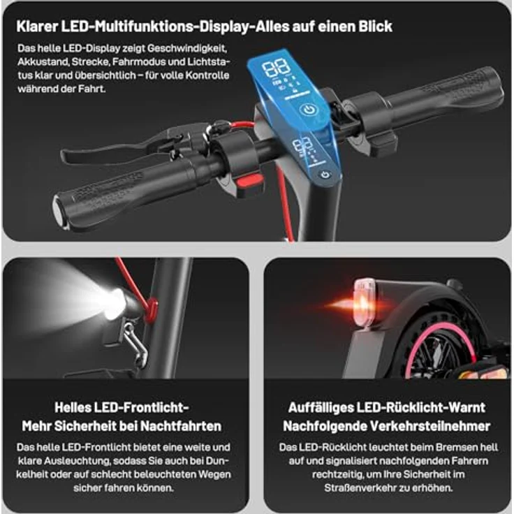 EVERCROSS EV85F E-Scooter mit Straßenzulassung (ABE), 400W Motor, 7,8AH Batterie, Faltbar, Duales Bremssystem, App-Steuerung, 15kg, max. 120kg Belastung – Bild 2