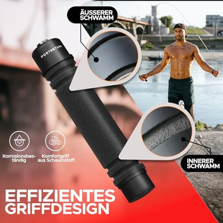 PORTENTUM Speed Rope, verstellbares Springseil mit ergonomischen rutschfesten Schaumgriffen, 2,8 Meter Länge, ideal für Fitness & Ausdauer, geeignet für Kinder und Erwachsene – Bild 3