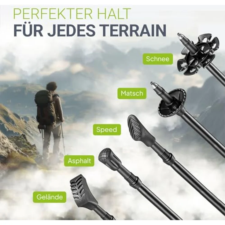 Juskys Nordic Walking Stöcke - 2 Alu Teleskop Wanderstöcke, leicht & ausziehbar, Damen & Herren, mit Gummipuffer & Tasche, Kork Griff - Schwarz – Bild 5