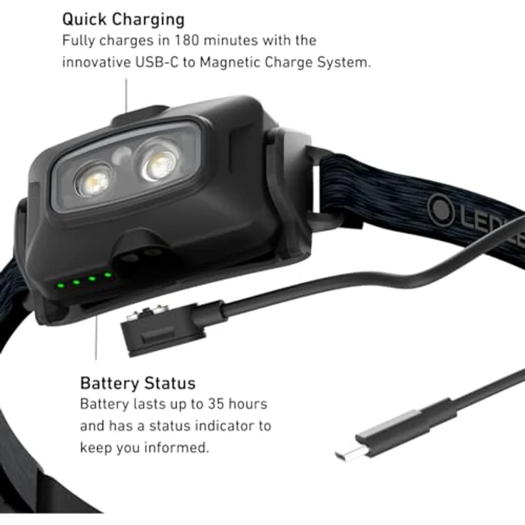 Ledlenser HF4R Core, wiederaufladbare Stirnlampe mit 500 lm, drei Helligkeitsstufen und rotem Frontlicht, schwarz – Bild 5