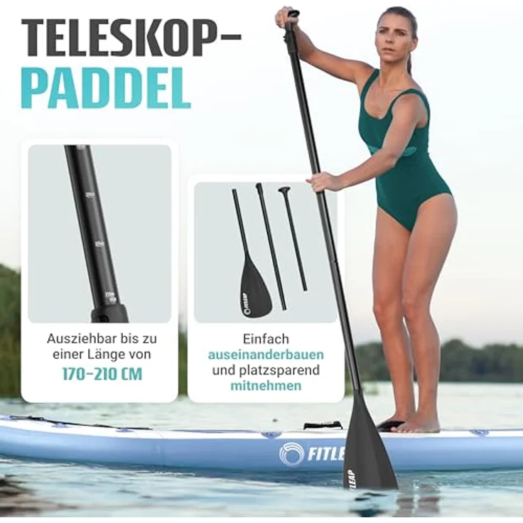Fitleap Premium Stand Up Paddle Board aufblasbar, SUP Set mit Hochdruckpumpe, verstellbarem Paddel und Rucksack - Ideal für Yoga, Surfen und Wassersport – Bild 7