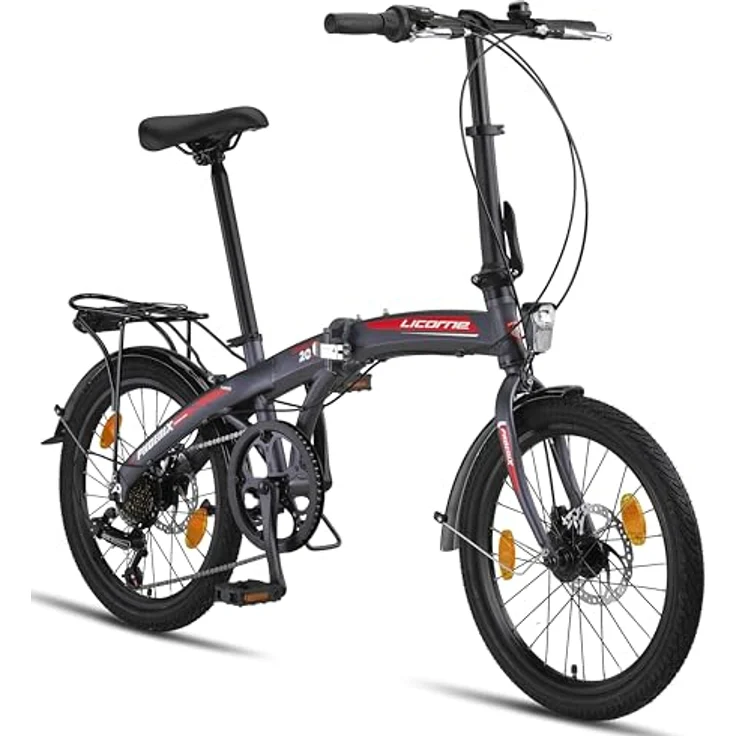 Licorne Bike Phoenix 2D 20 Zoll Aluminium Faltrad Klapprad Scheibenbremse Discbremse Faltfahrrad Herren Damen 7 Gang Kettenschaltung Folding City Bike Alu-Rahmen StVZO, Schwarz – Bild 1