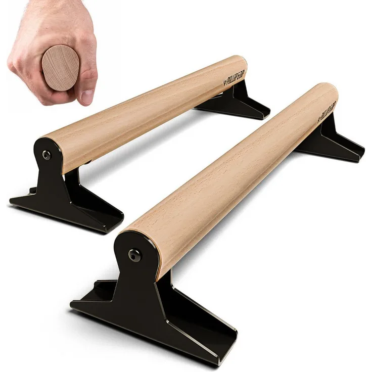 Pullup & Dip Holz Parallettes, Low und Medium mit ergonomischem Buchenholz Griff, ideal für Calisthenics und Bodyweight Training