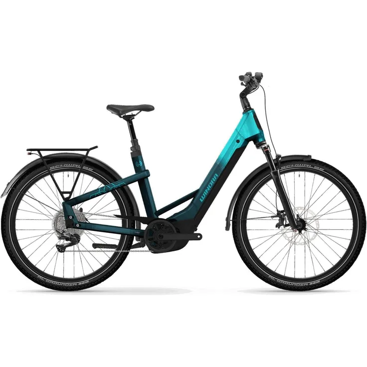 Winora YAKUN X12 LOW, Cityrad mit Bosch Performance CX Motor, 800 Wh Akku, Shimano Deore Schaltung, hydraulische Scheibenbremse, blau/aqua, Größe L