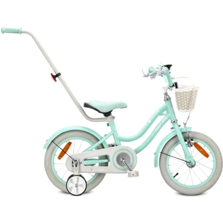 Sun Baby Heart Bike, 14 Zoll Mädchenfahrrad mit Schubstange, Mint, für Kinder bis 50 kg – Bild 1