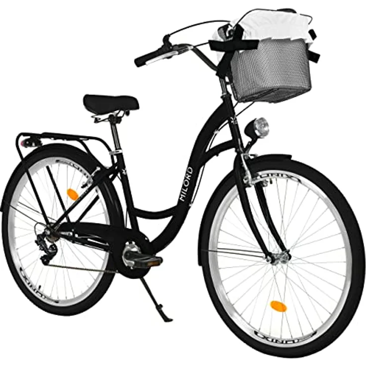 Milordbikes City-Fahrrad, Schwarz, 46 cm, Metallrahmen, leicht rollende 700C x 35 mm City-Reifen, inkl. hinterer Trägersystem – Bild 1
