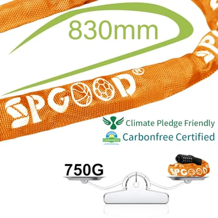 SPGOOD Fahrradschloss, gehärtete Stahlkette, 5-stelliges Zahlenschloss, 830 mm Länge, orange – Bild 2