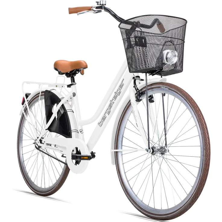 Bergsteiger Amsterdam 26 Zoll Damenfahrrad, Single-Speed, Rücktrittbremse, Korb, Fahrrad-Licht, Hollandrad im Retro-Design, knallige Farbauswahl