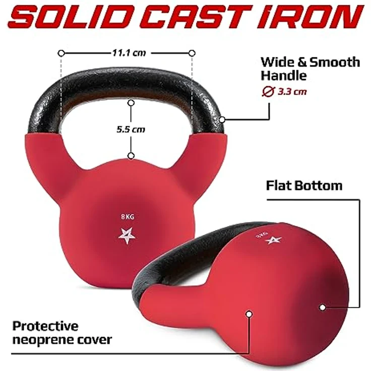 Yes4All WV6P Neopren beschichtete Kettlebell, Krafttraining Kettlebells - 8KG Rot – Bild 2