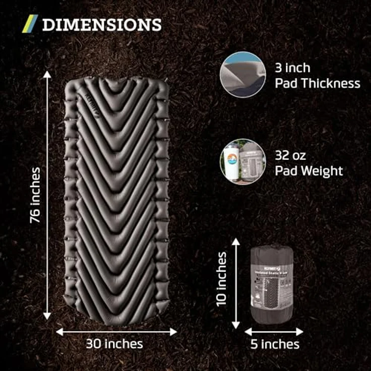 Klymit Static V Luxe Isomatte, grau, ultraleicht mit V-Design und seitlichen Führungen für optimalen Schlafkomfort – Bild 4
