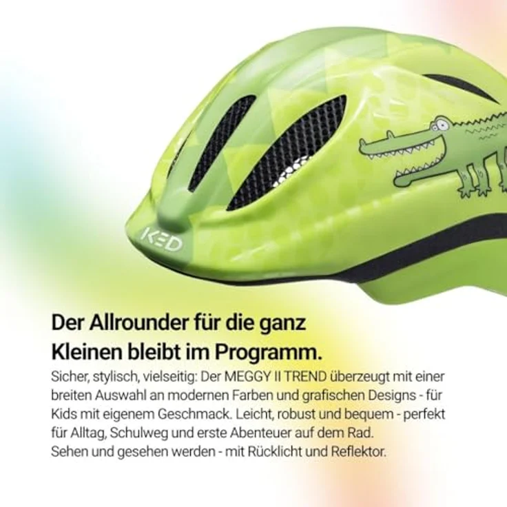 KED Meggy II Trend, Kinder Fahrradhelm mit Insektenschutznetz und integriertem LED-Rücklicht, maxSHELL Technologie, Green Croco, Größe 49-53 (SM) – Bild 4