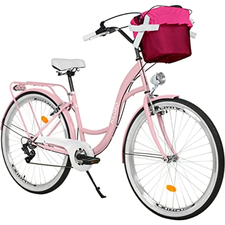 Milordbikes City-Fahrrad, Pink, 46 cm, leichtes Metall, mit hinterem Träger und hochwertigen Aluminiumfelgen – Bild 1