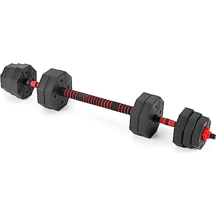 Gymtek Hanteln Set 2in1 Kurzhanteln und Langhantel, Verstellbar, Krafttraining Zuhause, 2er Set, Rot 2x20kg – Bild 4