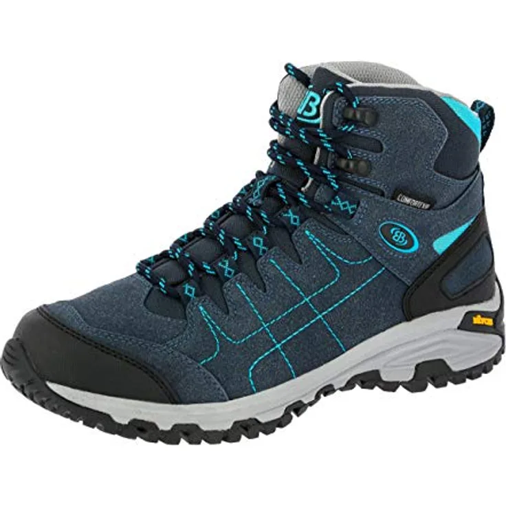 Brütting Damen Wanderschuhe Stiefel aus hochwertigem Leder, flacher Absatz, Schnürverschluss, Größe 41, Blau
