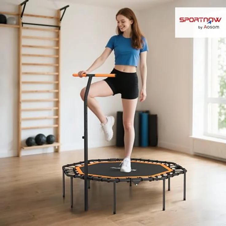 SPORTNOW Fitness Trampolin klappbar Ø128 cm, Mini Trampolin mit 5-stufig höhenverstellbarem Haltegriff und leisen Gummiseilen für Indoor und Outdoor Jumping – Bild 2