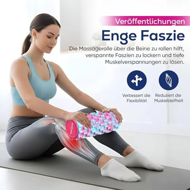 Body & Mind® Faszienrolle Massage-Rolle, 33 x 14,5 cm, 3D Noppenstruktur, pink-blau, für Oberkörper, Nacken, Rücken, Beine und Waden, perfekte Warming-Up-Lösung – Bild 4
