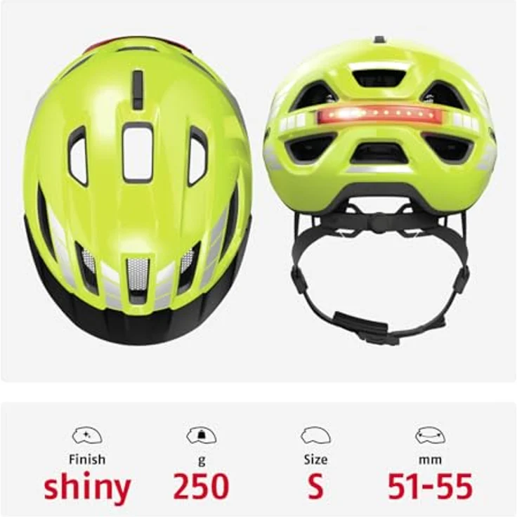 ABUS Stadthelm Urban-I 4.0, Fahrradhelm mit aufladbarem Rücklicht, 2 Leuchtmodi, Schirm, Zopf-Öffnung, magnetischem Verschluss, Größe S, gelb – Bild 3