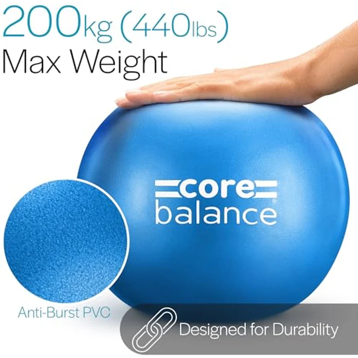 Core Balance Pilatesball - Anti-Burst Yogaball - rutschfestes PVC - Gymnastik, Fitness, Physiotherapie leicht – Einfach Aufzublasen - 200 Kg Maximalgewicht - 23 cm groß, 200 g - 4 – Bild 3