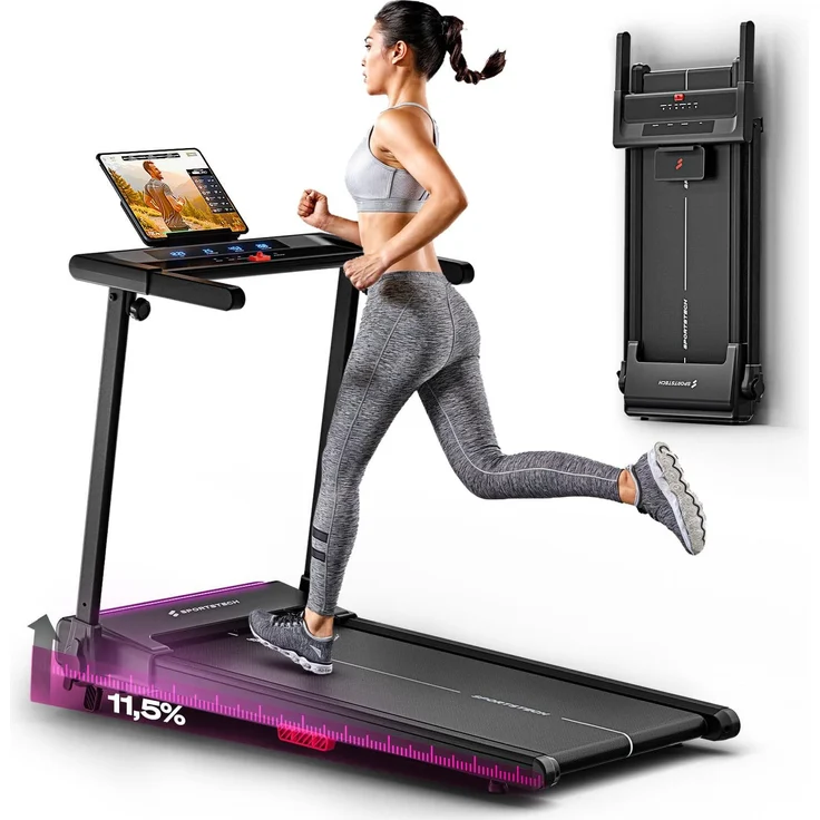Sportstech Laufband sProRun, platzsparendes Laufband bis 12 km/h, schwarz