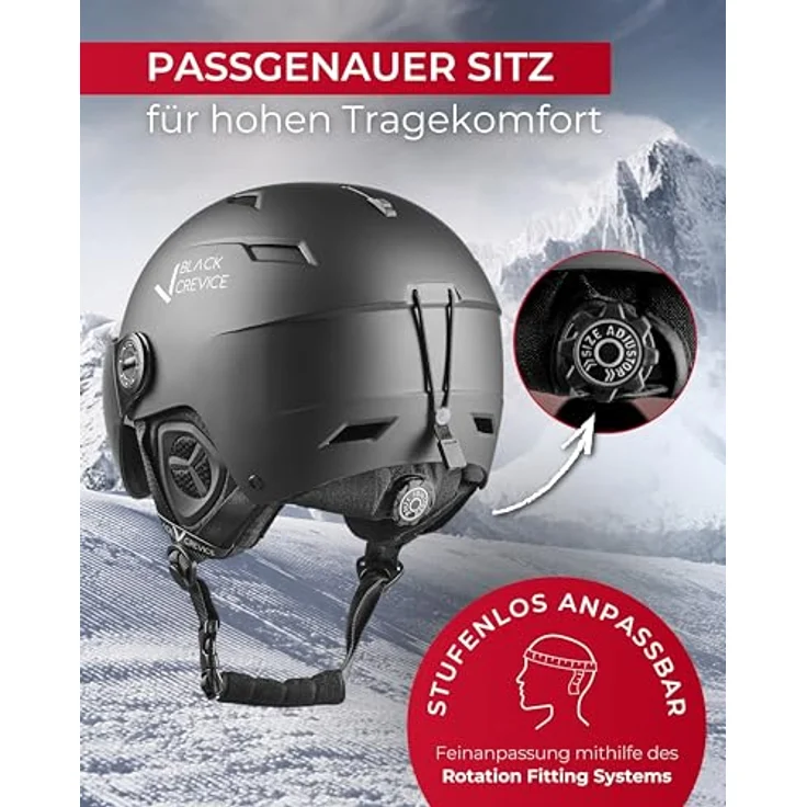 BLACK CREVICE Skihelm Kirchberg mit Visier, schwarz, M (54-57cm), atmungsaktiv und verstellbar, CE-zertifiziert – Bild 3