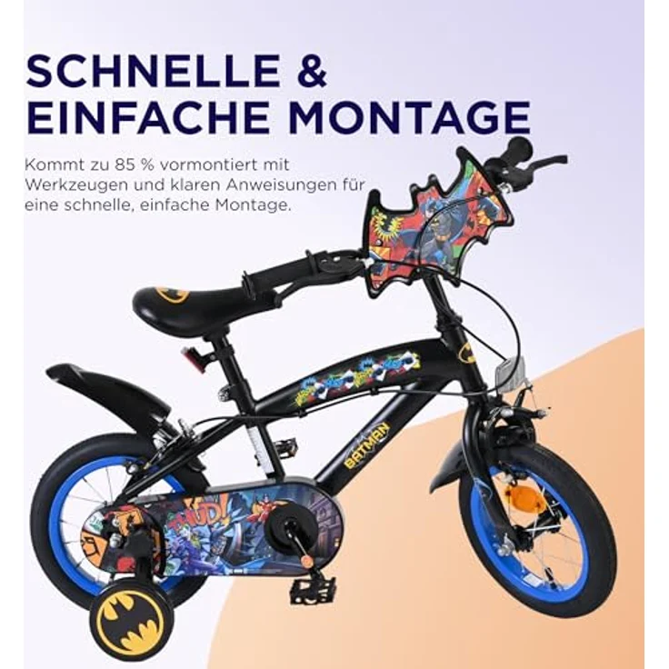 Batman Volare 14-Zoll-Kinderfahrrad, robust mit abnehmbaren Stützrädern und verstellbarem Sattel – Bild 7