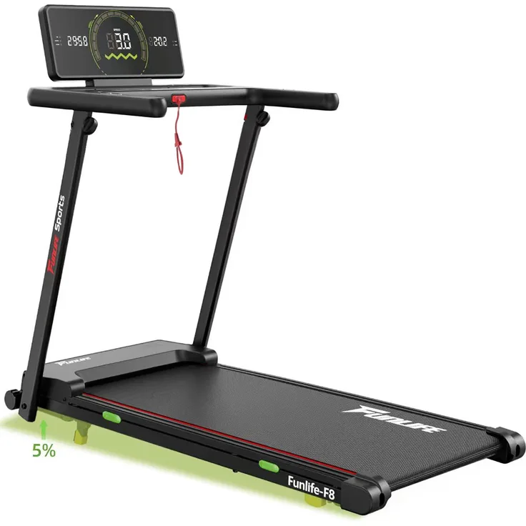 FunLife F8 Klappbares Laufband mit 5 % Steigung, Extra breite Lauffläche, Leise & gelenkschonend, 12 Programme, 1–12 km/h, Schwarz