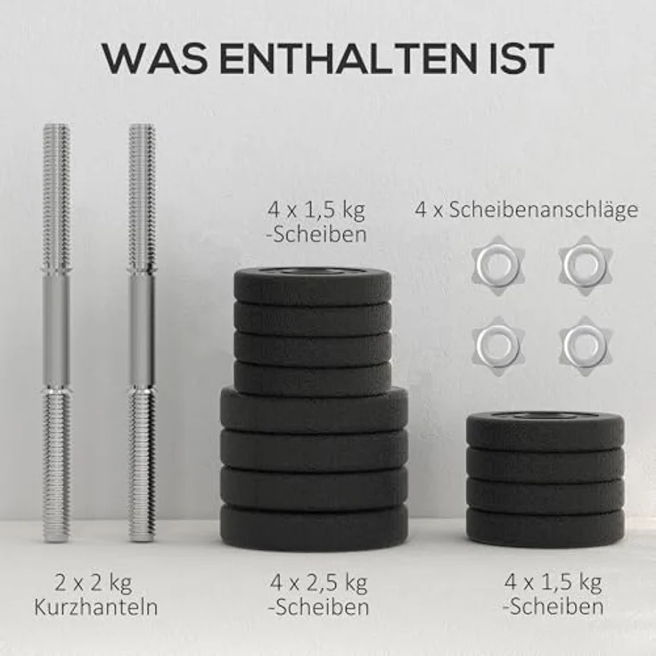 HOMCOM Hantel-Set 25KG, Kurzhantel Set aus Stahl und Kunstleder, Schwarz, für Zuhause und Krafttraining – Bild 5