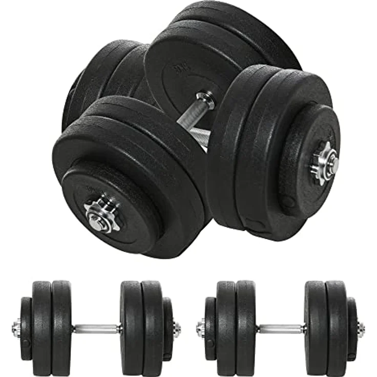HOMCOM Hantelset 2er Kurzhanteln, 50 kg Kurzhantel Set mit 2 Kurzhantelstangen, 12 Gewichten & 4 Sternverschlüsse, für Krafttraining, Fitness, Stahl, Schwarz – Bild 1