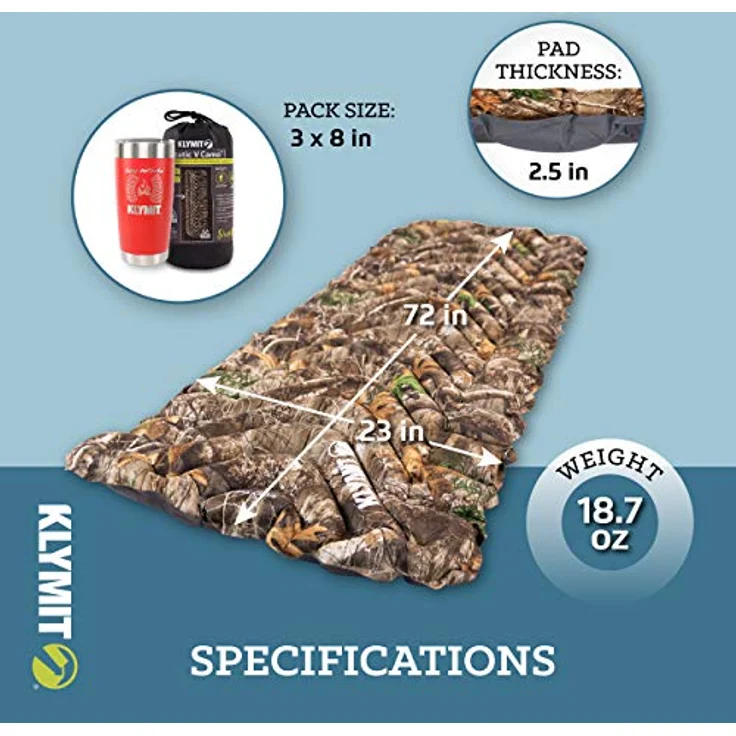 Klymit Static V Recon, Isomatte in militärtauglicher Farbe mit V-Kammer-Design und Twist-Pull-Valve, 182,9 cm – Bild 4