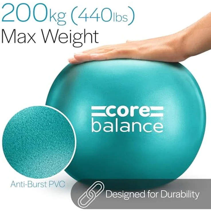 Core Balance Pilatesball - Anti-Burst Yogaball - rutschfestes PVC - Gymnastik, Fitness, Physiotherapie leicht – Einfach Aufzublasen - 200 Kg Maximalgewicht - 23 cm groß, 200 g - 4 – Bild 3