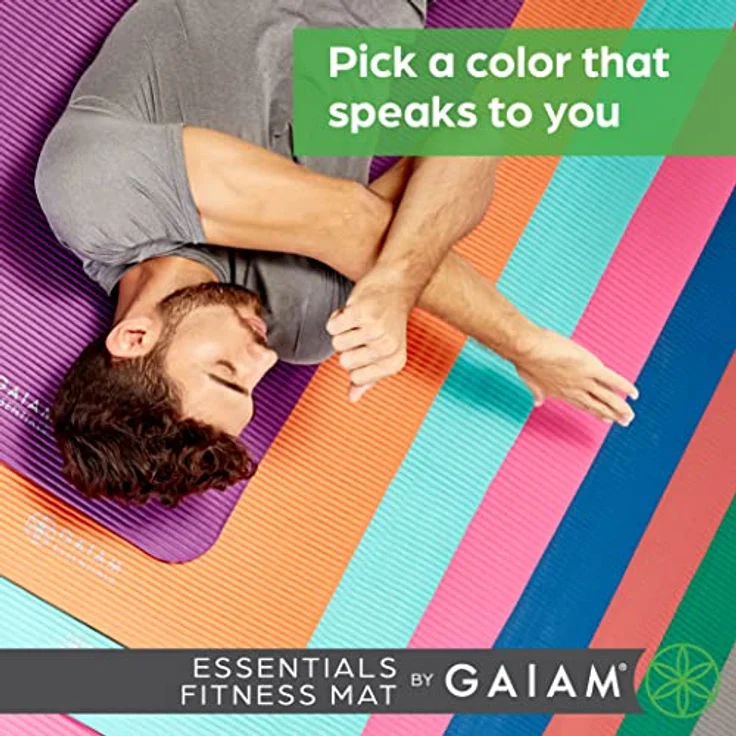 Gaiam Essentials Fitness Mat, Yogamatte, 10 mm Dicke, schwarz, 183 cm x 61 cm, strapazierfähig – Bild 2