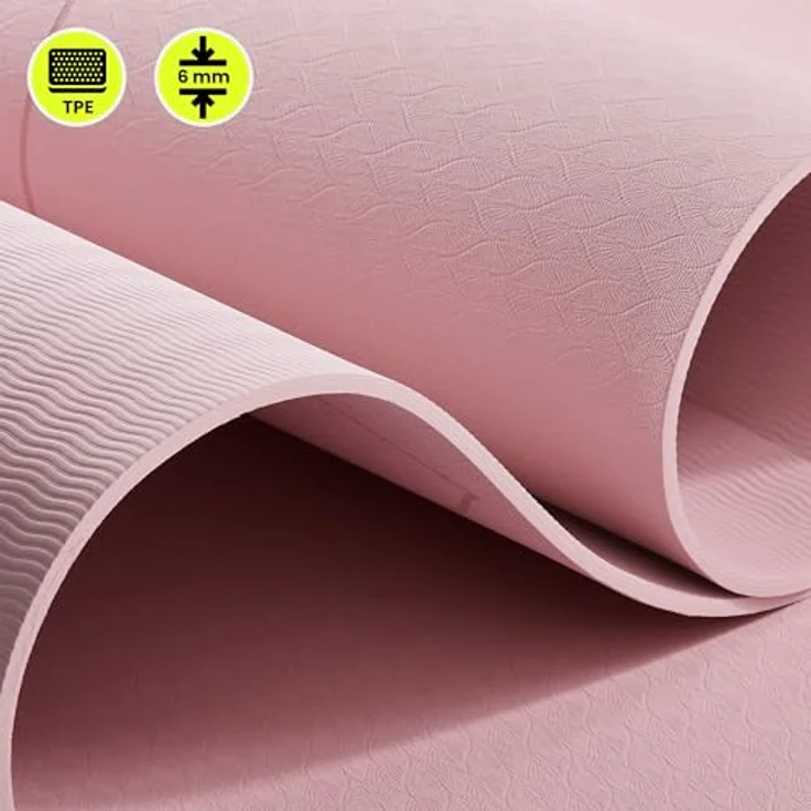 HyperMotion Yogamatte Lotus, rutschfestes TPE mit 6mm Stärke, 183x61 cm, rosa, inkl. Tragegurt – Bild 11