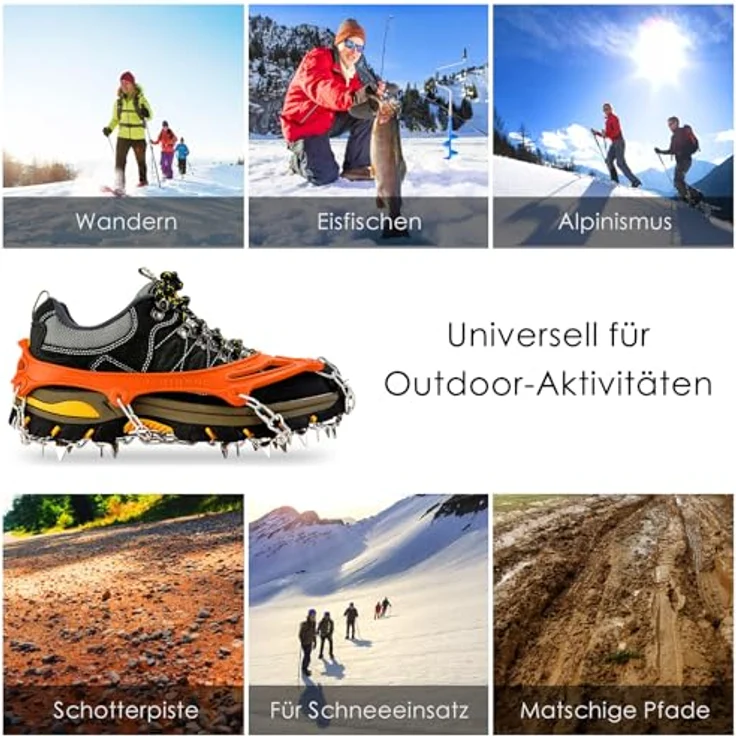 Cimkiz Crampons Ice Cleats, 19 Edelstahlspikes für optimale Traktion, anti-rutsch, unisex, orange, X-Large – Bild 5
