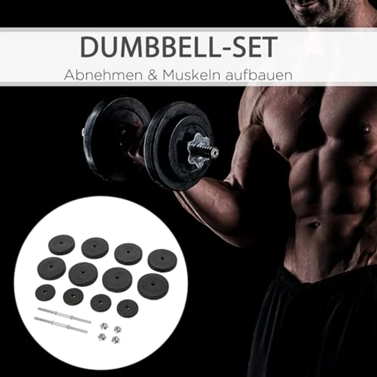HOMCOM Hantelset 2er Kurzhanteln, 50 kg Kurzhantel Set mit 2 Kurzhantelstangen, 12 Gewichten & 4 Sternverschlüsse, für Krafttraining, Fitness, Stahl, Schwarz – Bild 3