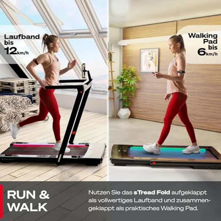 Sportstech sTread Fold Smartes Mini Laufband klappbar mit App Funktion - Fitness Treadmill bis 12 km/h & Walking Pad bis 6 km/h für Zuhause - 360° Tablet Holder – Bild 2