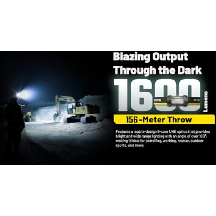 Nitecore HC70 UHE, Stirnlampe mit 1600 Lumen, IP68 wasserdicht, stoßfest bis 1,5m, Reichweite 156m – Bild 4