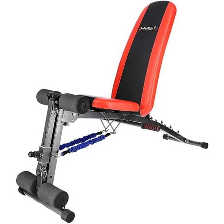 HMS Fitness L8320 Klappbare Multi-Übungsbank, verstellbare Rückenlehne und Sitz, maximale Belastbarkeit 110 kg, Schwarz, Rot
