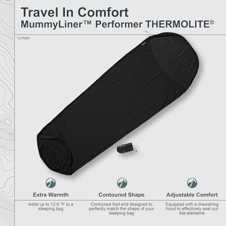 Cocoon MummyLiner Schlafsack, 220 cm, leicht, hohe Wärmeleistung, feuchtigkeitsableitend, Polyester Thermolite – Bild 2