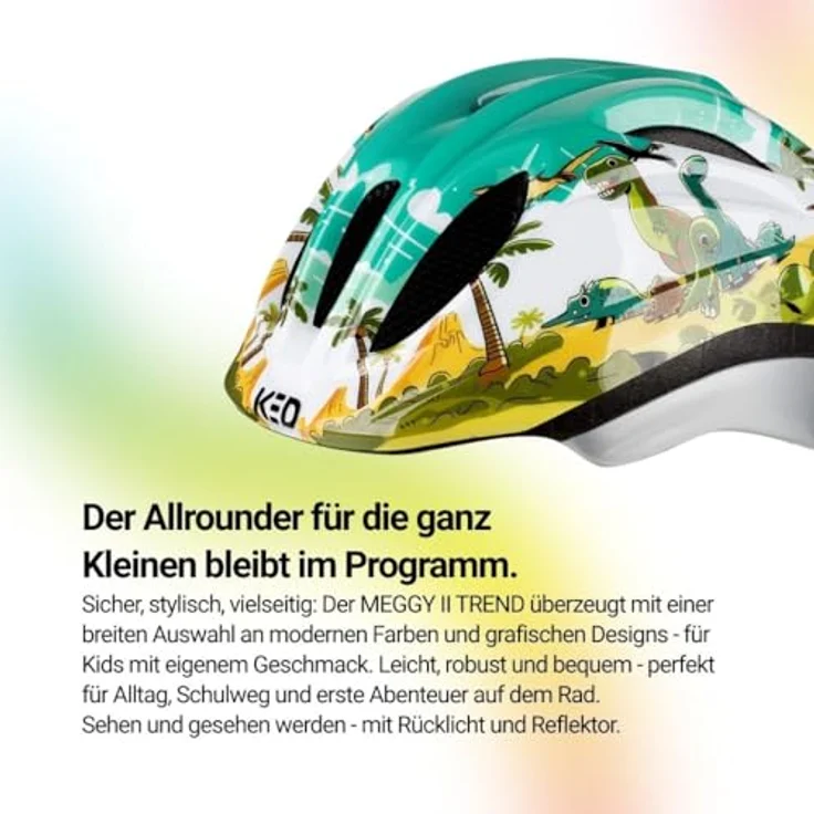 KED Meggy II Trend Fahrradhelm für Kinder – MaxShell Technologie, präzise Größenverstellung, LED Rücklicht, Farbe: Dino, Größe: 44-49 (XS) – Bild 5